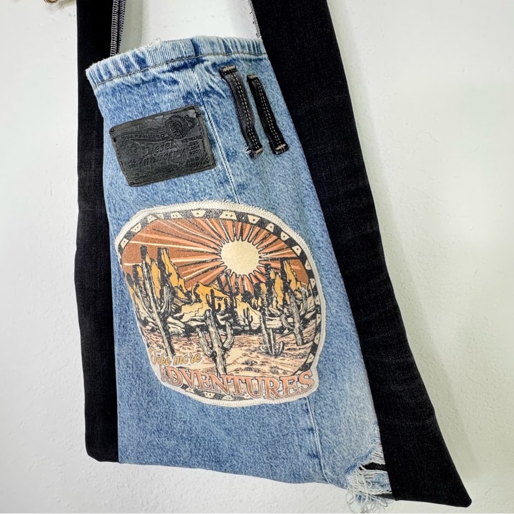 Upcycled Denim Tote Bag Diesel Jeans & Dessert Graphic - Picture 6 of 15
